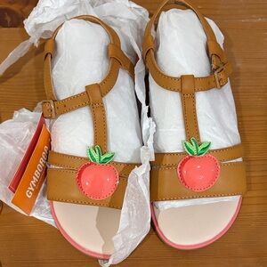 Gymboree Tan Sandals with Pink and Green Peach Design